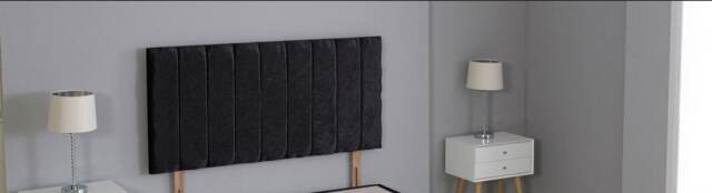 "Black Crushed Velvet 9 Panel Headboard Black 2FT6 Small Single 20""inch Headboard"