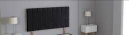 "Black Crushed Velvet 9 Panel Headboard Black 2FT6 Small Single 20""inch Headboard"
