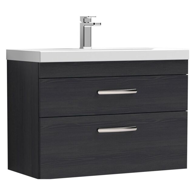 Balterley Millwich Contemporary 2 Drawer Wall Hung Vanity Unit with Thin Edge Basin, Charcoal Black, 800mm