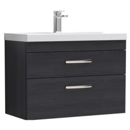 Balterley Millwich Contemporary 2 Drawer Wall Hung Vanity Unit with Thin Edge Basin, Charcoal Black, 800mm