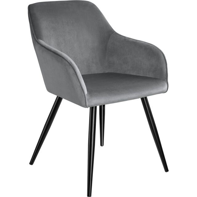 Dining Chair Marilyn - with armrests, padded, velvet look, black steel legs Grey grey/black One Size 1