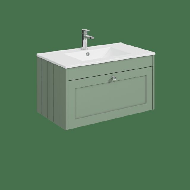 Balterley Wall Hung 1 Drawer Unit with Minimalist Basin 1 Tap Hole Green 431 x 800 x 453mm