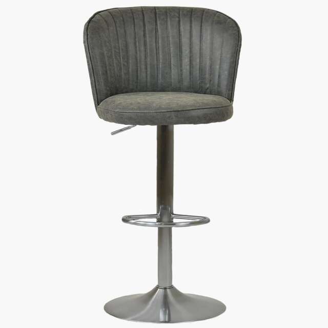 Lakeland Furniture Flynn Slate Grey Faux Leather Brushed Steel Gas Lift Base Bar Stool