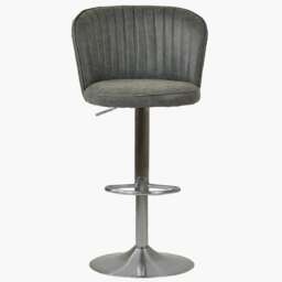 Lakeland Furniture Flynn Slate Grey Faux Leather Brushed Steel Gas Lift Base Bar Stool