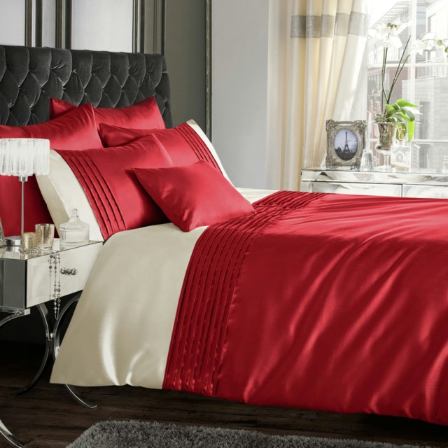 Intimates Perez Faux Silk Duvet Cover & Pillowcase Set Red Red Single