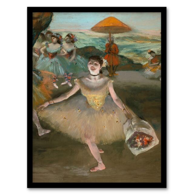 "Dancer with Bouquet Bowing Edgar Degas Vintage Framed Wall Art Print 12X16"""