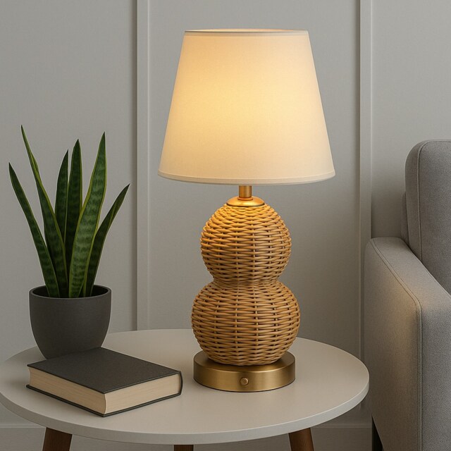 RECHARGEABLE RATTAN TABLE LAMP Brown
