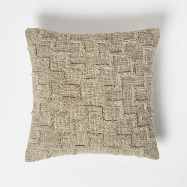Homescapes Geometric Beige Tufted Cotton Cushion - 45 x 45 cm Cream Tan Beige 1