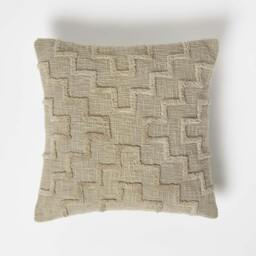 Homescapes Geometric Beige Tufted Cotton Cushion - 45 x 45 cm Cream Tan Beige 1