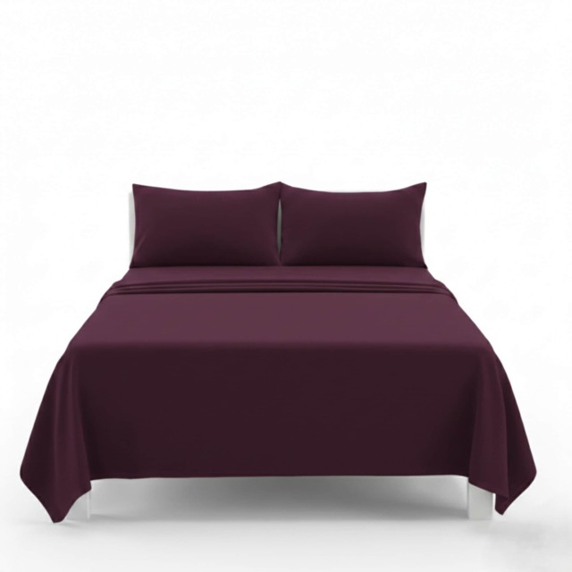 Easy Care Flat Bed Sheet Polycotton Durable Low Maintenance Bedding Purple Plum