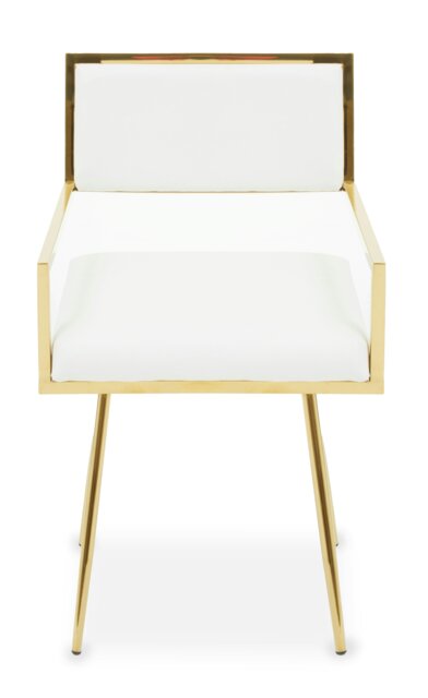 Orsina Ivory Modern Leather Effect Dining Chair, Metal Accent Chair with Cutout Back, Gold Finish Chair for Dinner