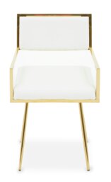Orsina Ivory Modern Leather Effect Dining Chair, Metal Accent Chair with Cutout Back, Gold Finish Chair for Dinner