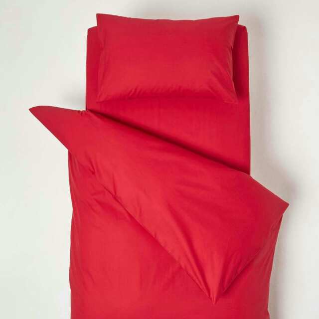 Homescapes Red Cotton Cot Bed Duvet Cover Set - 200 Thread Count Red One Size