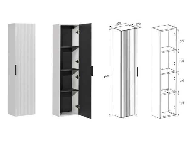 Tall Bathroom Cabinet Wall Storage Unit White Ribbed Fluted Textured Modern Floating Tallboy Shelving Adel