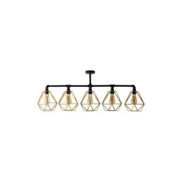 ValueLights Luiggi 5 Way Black Ceiling Bar Diablo Gold Wire Shades and Bulbs
