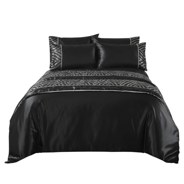 Shimmer Duvet Cover Set Luxury Bedding with Elegant Metallic Finish Black Super King