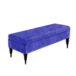 137cm Safar Plain Ottoman Storage Bench -Upholstered Shoes Bench with Black Turned Wooden Legs - Blue Naple Ottoman Bench