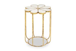 Interiors by Premier Petal Side Table With Marble Top, Gold Finish Bedside Table, Modern Nesting Table, Metallic Round Table White