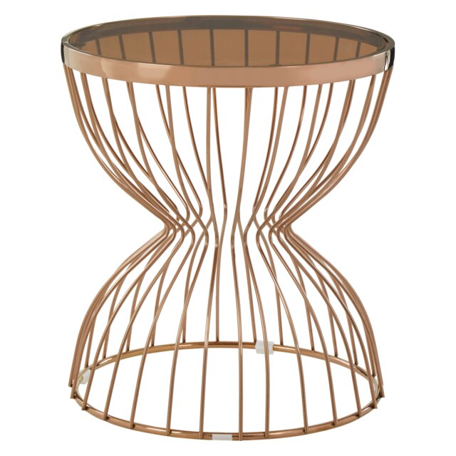 Interiors by Premier Rose Gold Side Table, Modern Design Hourglass Bedside Table, Contemporary Side Table with Gold Finish Base Gold