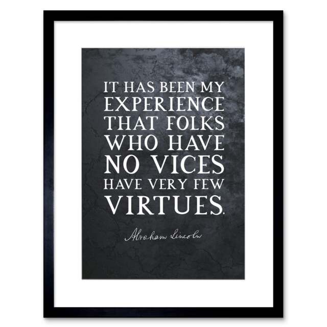 "Slate Quote Abraham Lincoln Vices Virtues 9x7"" Black Framed Wall Art Print"