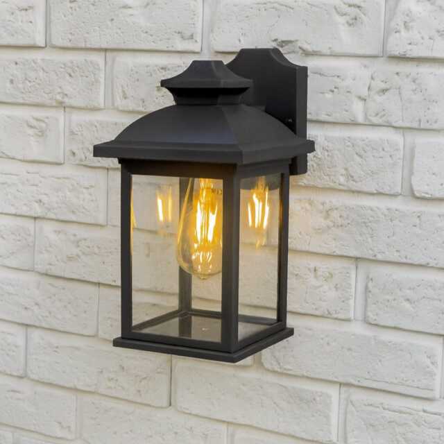 CGC Lillian Black Polycarbonate Outdoor Wall Lantern E27 Black Black Height: 31 cm, Width: 17 cm, Depth: 22.3 cm