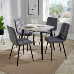 Aspen Grey Oak Effect 80cm Square Dining Table with 4 Upholstered Straight Stitch Chairs - Compact Kitchen and Dining Set Grey Grey Oak Effect One Size 1