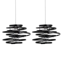 Set of 2 Black Metal Swirl Easy Fit Light Shades Black Medium 2