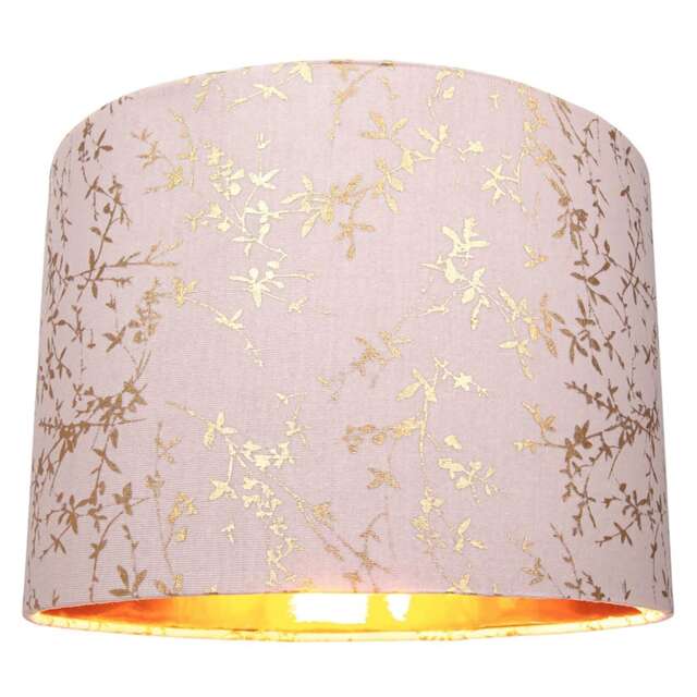 "Modern Soft Pink Cotton Fabric 12"" Lamp Shade with Gold Foil Floral Decoration Pink Pink 1"