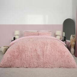 OHS Teddy Fleece Shaggy Faux Fur Duvet Cover and Pillowcase Set, King - Blush Pink
