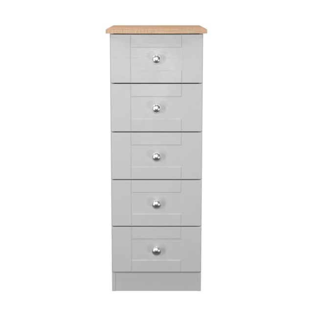 Cumbria 5 Drawer Tall Bedside Cabinet in Grey Ash & Bardolino Oak (Ready Assembled) Grey Grey Ash & Bardolino Oak