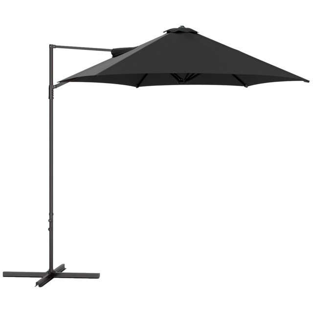 Outsunny 2.5M Garden Cantilever Parasol, Offset Roma Patio Umbrella Hanging Sun Shade Canopy Shelter with 360 Rotation and Cross Base, Black Black