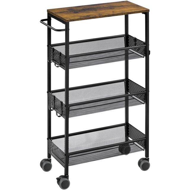 Yaheetech 4-Tier Storage Trolley on Wheels with Steel Frame Brown Rustic Brown One Size