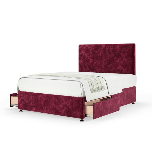 Memory Maestro Memory Foam Aubergine Chenille 2 Drawer Divan Set And Valencia Headboard Super King