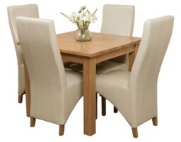 Oslo 90 x 90 cm Oak Small Dining Table and 4 Lola Leather Chairs Cream Cream