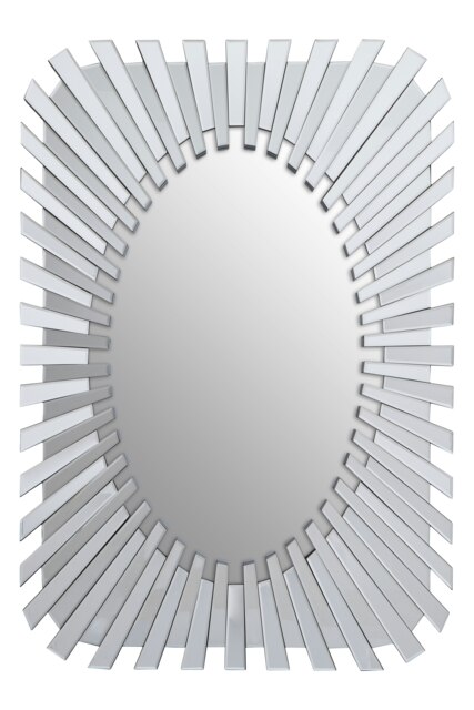 Orsina Silver Rectangular Sunburst Wall Mirror, Decorative Radial Pattern Statement Mirror, Contemporary Wall Décor