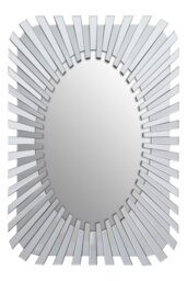 Orsina Silver Rectangular Sunburst Wall Mirror, Decorative Radial Pattern Statement Mirror, Contemporary Wall Décor