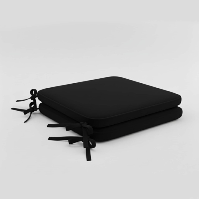 Foam Seat Pad with Ties Pack of 2 Comfortable Chair Cushion for Dining, Kitchen Garden Seating Black