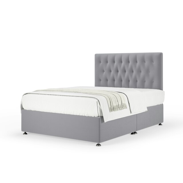 Memory Maestro Memory Foam Silver Plush Velvet Divan Set And Lona Headboard Small Single