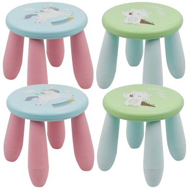 Stool Seat 2x21cm Kids Child Colourful Plastic Chair Nursery Indoor Multi Multicoloured 2 of each