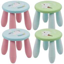 Stool Seat 2x21cm Kids Child Colourful Plastic Chair Nursery Indoor Multi Multicoloured 2 of each