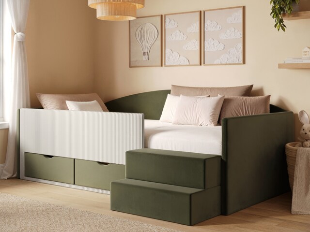 Flair Elisa Daybed Olive Green Velvet & Beige Cord