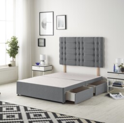 Astoria Divan Bed Base with 2 Drawers & 30 Inch Diamante Headboard in Plush Velvet Grey Charcoal Double