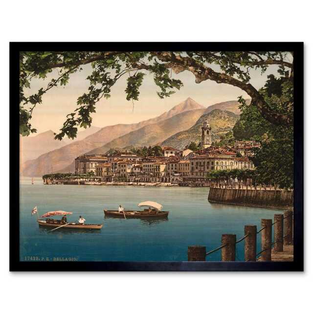 Bellagio General Lake Como Italy Landscape Boats Framed Wall Art Print