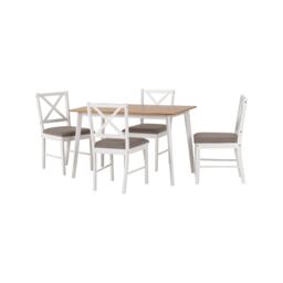 Balfour Indoor 1 & 4 Dining Set - White - Oak Effect - Grey Fabric