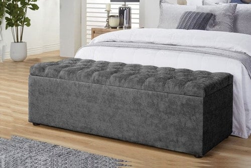 150cm Chesterfield Ottoman Storage Box -Upholstered Blanket Box - Dark Grey Naple Ottoman Bench