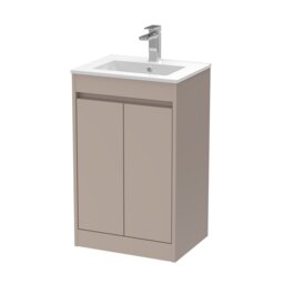 Balterley Chartley Contemporary Floor Standing 2 Door Vanity Basin Unit, Minimalist Basin, 500mm, Taupe