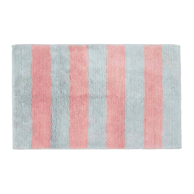 Homescapes Pink and Grey Striped Cotton Bath Mat Pink