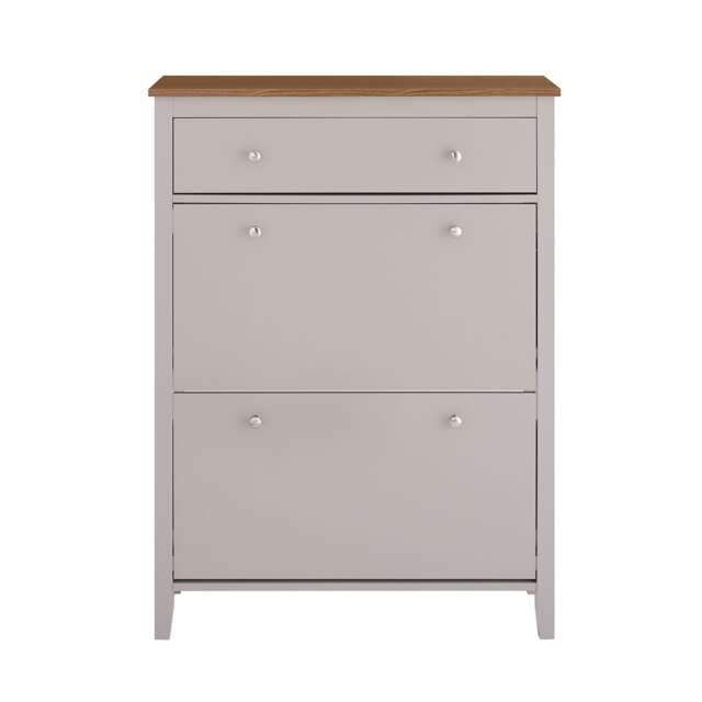SoBuy Slim Shoe Storage Cabinet with 3 Doors, Light Gray & Wood Top, 31.5x9.8x42.5 in, 23.6 kg - FSR89-KA