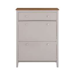 SoBuy Slim Shoe Storage Cabinet with 3 Doors, Light Gray & Wood Top, 31.5x9.8x42.5 in, 23.6 kg - FSR89-KA