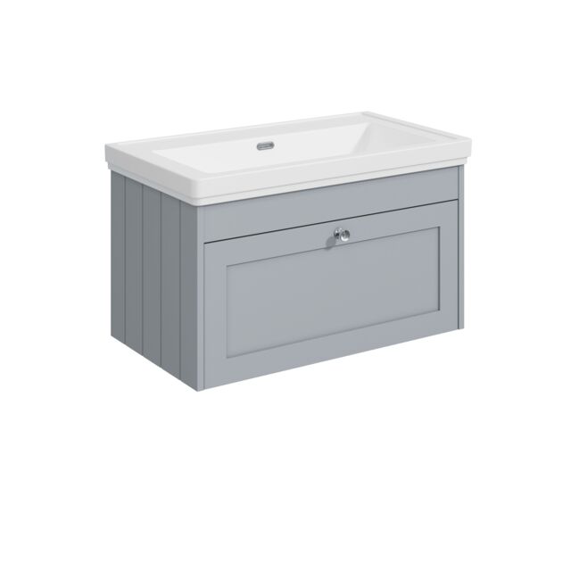 Balterley Wall Hung 1 Drawer Unit with Classic Basin No Tap Hole Grey 431 x 800 x 453mm